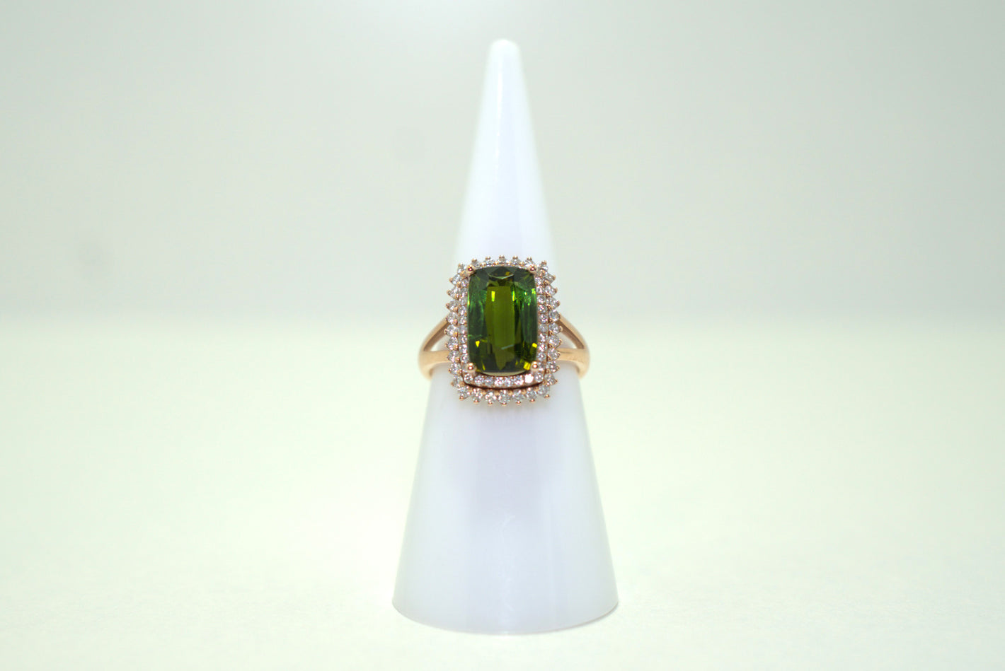Yellow Gold Ring with Green Tourmaline and Diamonds