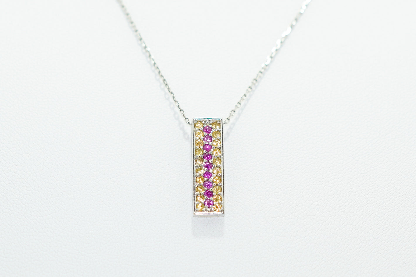 White Gold Pendent with Pink & Yellow Sapphires