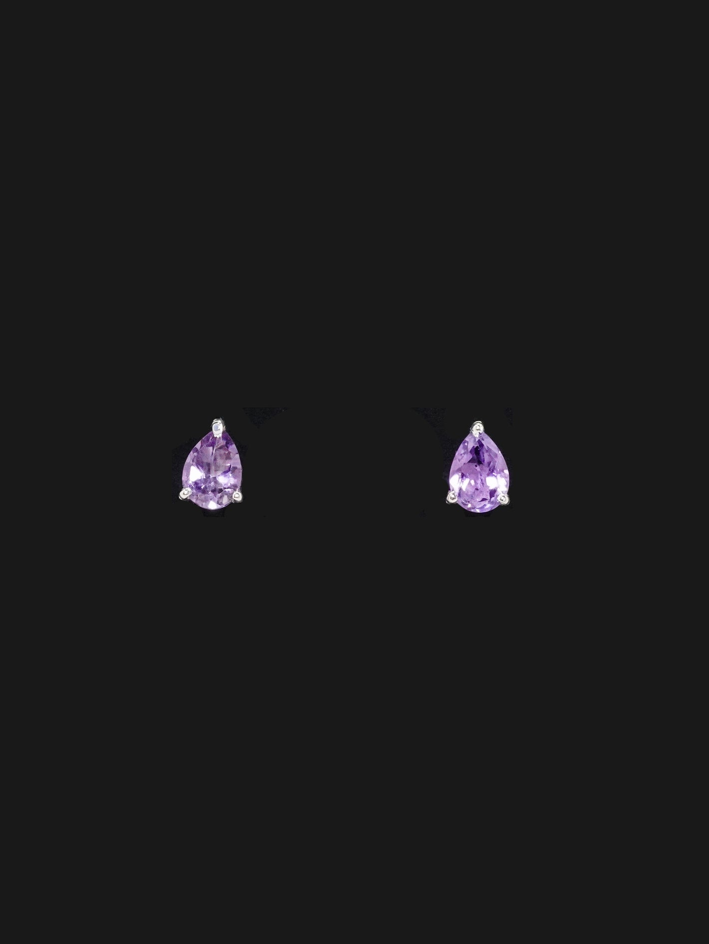 Silver Studs Amethyst - Tear drop earrings