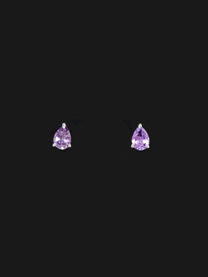 Silver Studs Amethyst - Tear drop earrings