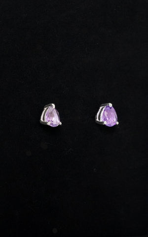 Silver Studs Amethyst - Tear drop earrings