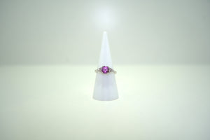 White Gold Ring with Purplish pink Sapphire & Diamond