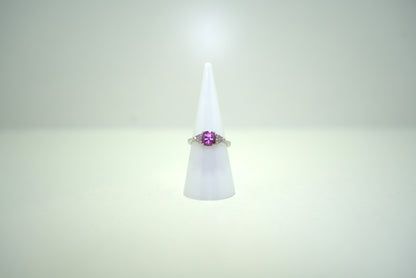 White Gold Ring with Purplish pink Sapphire & Diamond