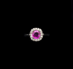 White Gold Ring with Pink Sapphire and Diamonds