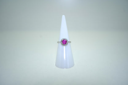 White Gold Ring with Pink Sapphire and Diamonds