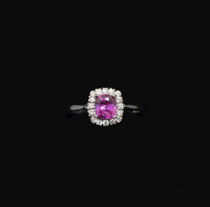White Gold Ring with Pink Sapphire and Diamonds