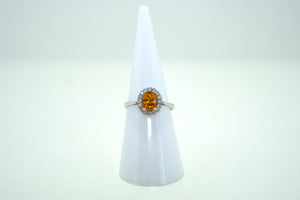 White Gold Ring with Orange Sapphire and Diamonds