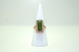 Yellow Gold Ring with Green Tourmaline & Diamonds