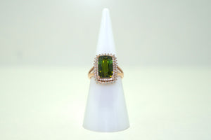 Yellow Gold Ring with Green Tourmaline and Diamonds