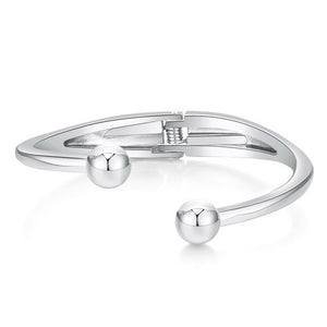 Ball End Hinge Open Bangle - Silver