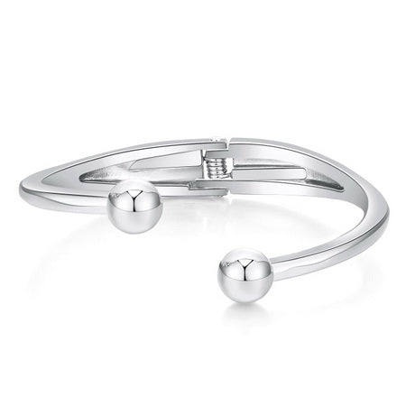Ball End Hinge Open Bangle - Silver