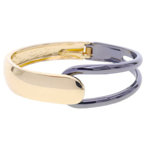 Two Tone Open Hinge Bangle - Gold