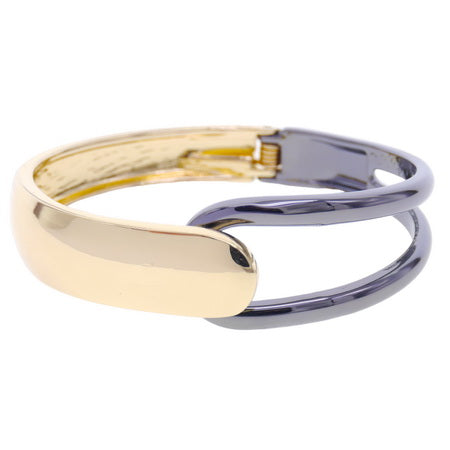 Two Tone Open Hinge Bangle - Gold
