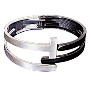 Two Tone T End Hingle Bangle - Silver