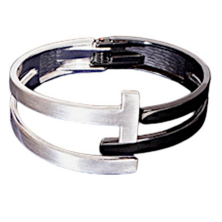 Two Tone T End Hingle Bangle - Silver