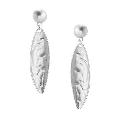 Etched Canoe Shape Earrings - Silver
