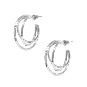 Layered Twist Hoop Earrings - Silver