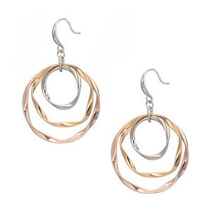 Trio Tone Layered Ring Drop Earnings - Gold