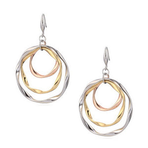 Trio Tone Layered Ring Drop Earnings - Silver