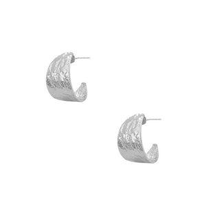 Textured Thick Hoop Earrings - Silver