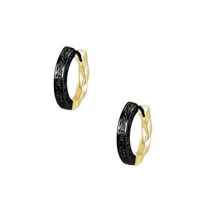 Dual Tone Filigree Hoop Earrings - Black