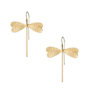 Beaten Dragonfly Earrings - Gold