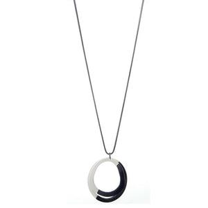 Dual Tone Ring Drop Necklace - Black