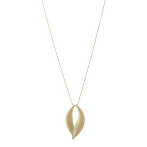 Brushed Leaf Shape Necklace - Gold
