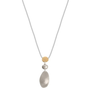 Dual Tone Metal Oval Drop Necklace