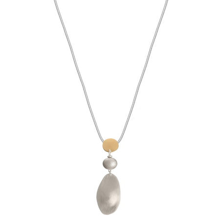 Dual Tone Metal Oval Drop Necklace