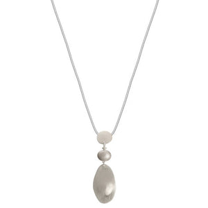 Metal Oval Drop Necklace - Silver